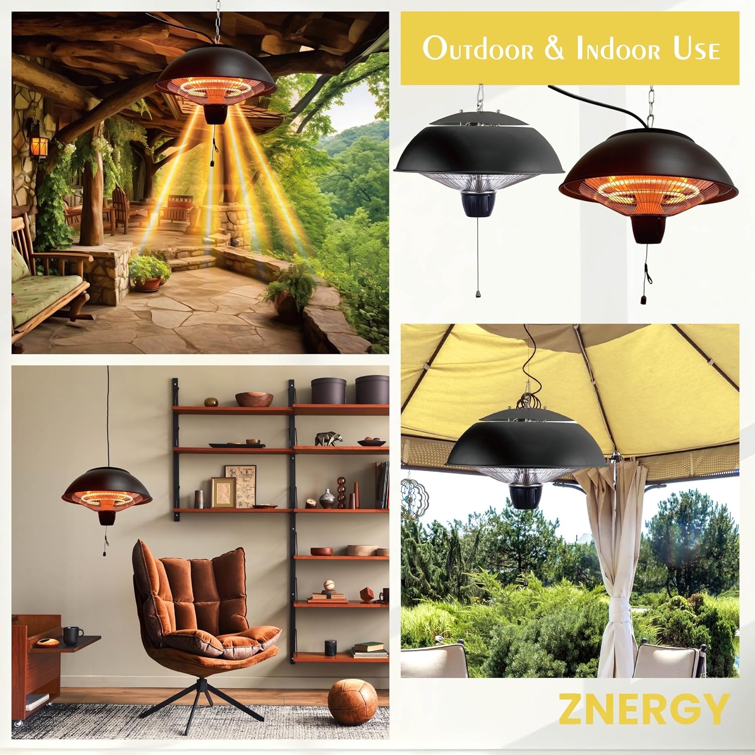 Black Outdoor Indoor Patio Restaurant Halogen Ceiling Heater Water Proof