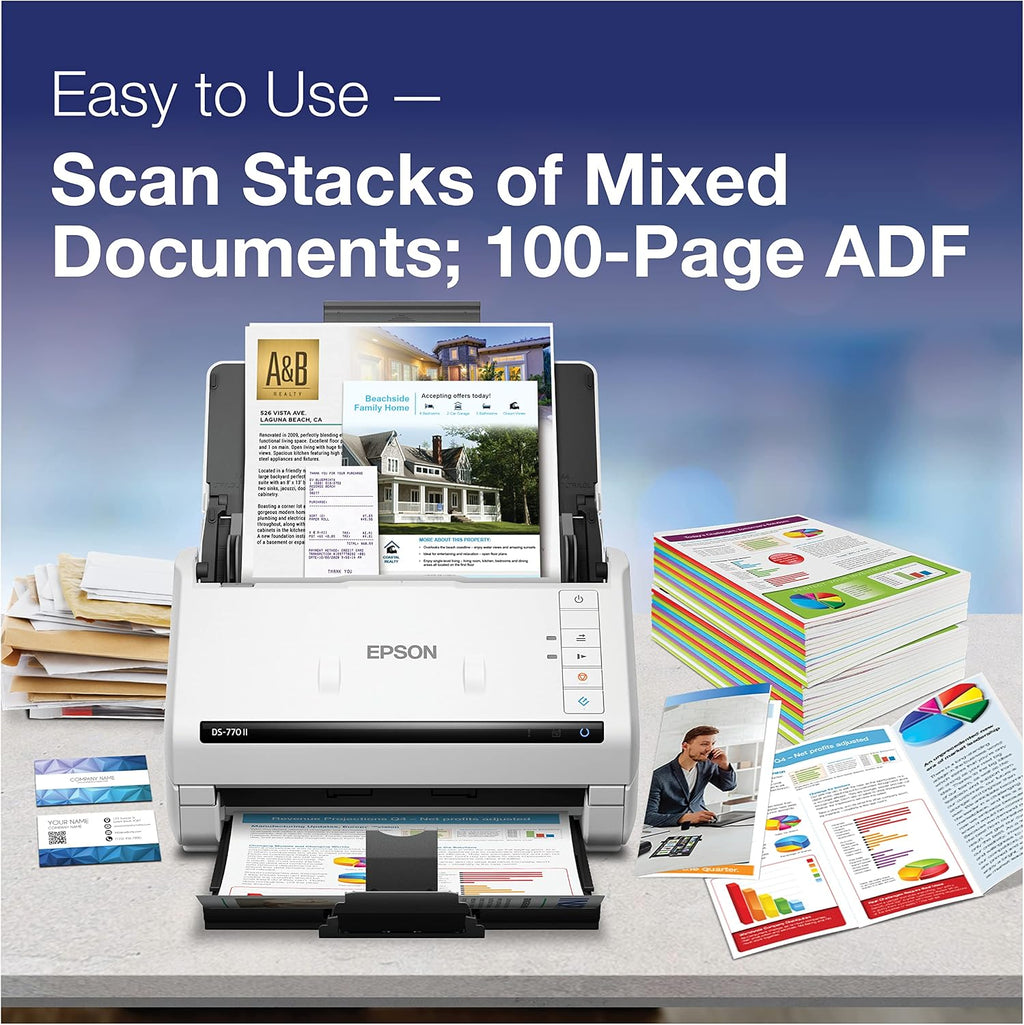 Epson DS-770 II Color Duplex Document Scanner for PC as Well as Mac with 100-page Auto Doc Feeder (ADF), Twain and ISIS Drivers