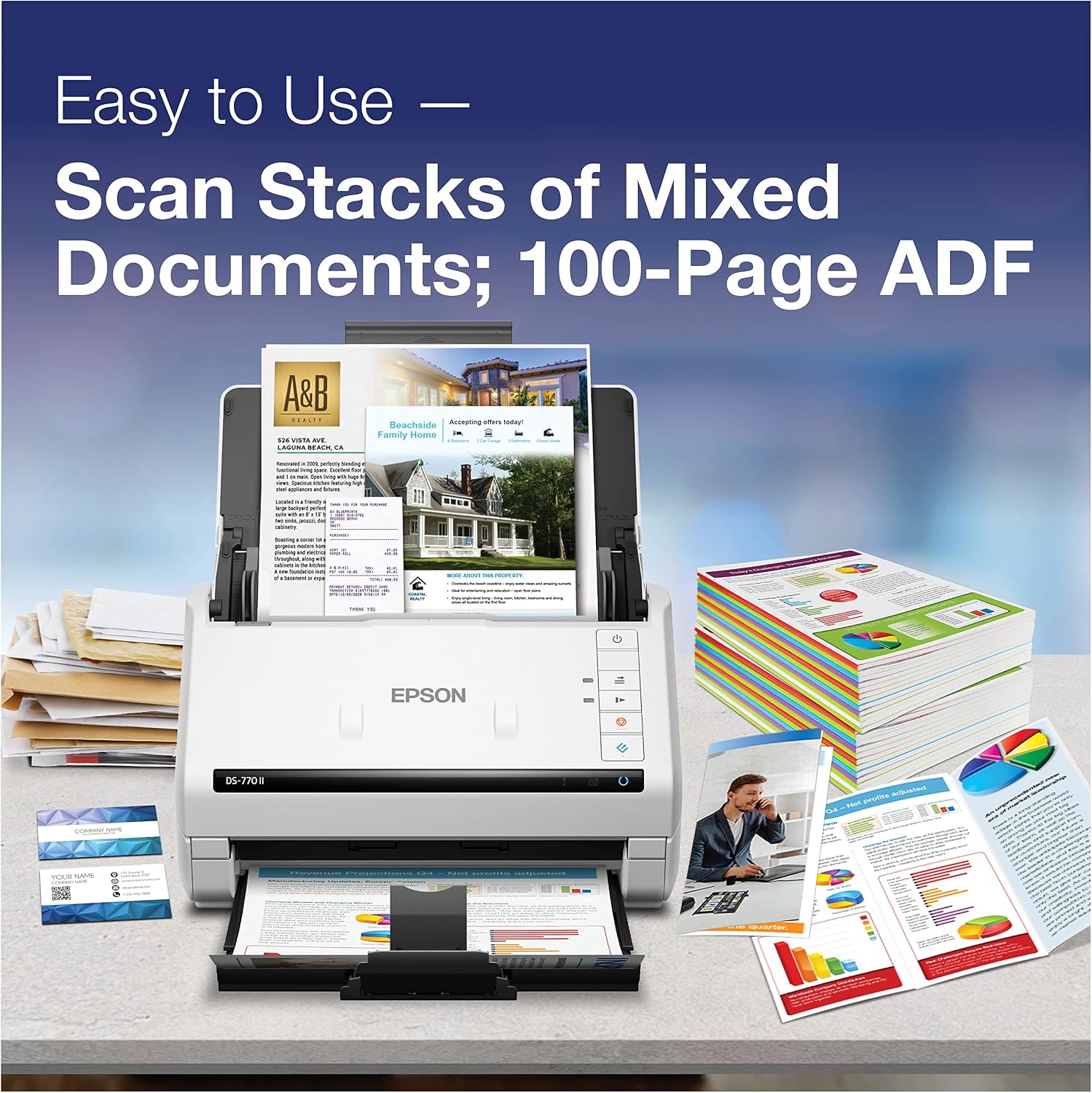 Epson DS-770 II Color Duplex Document Scanner for PC as Well as Mac with 100-page Auto Doc Feeder (ADF), Twain and ISIS Drivers