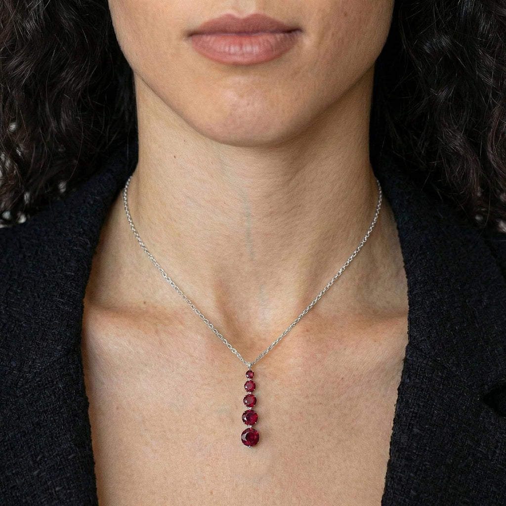 GOODSTONE JEWELS 925 Sterling Silver Linear Drop Pendant Necklace for Women | Size 16+2 Inch Cable Chain with Lobster Clasp | Natural Birthstone Jewelry Gift for Her
