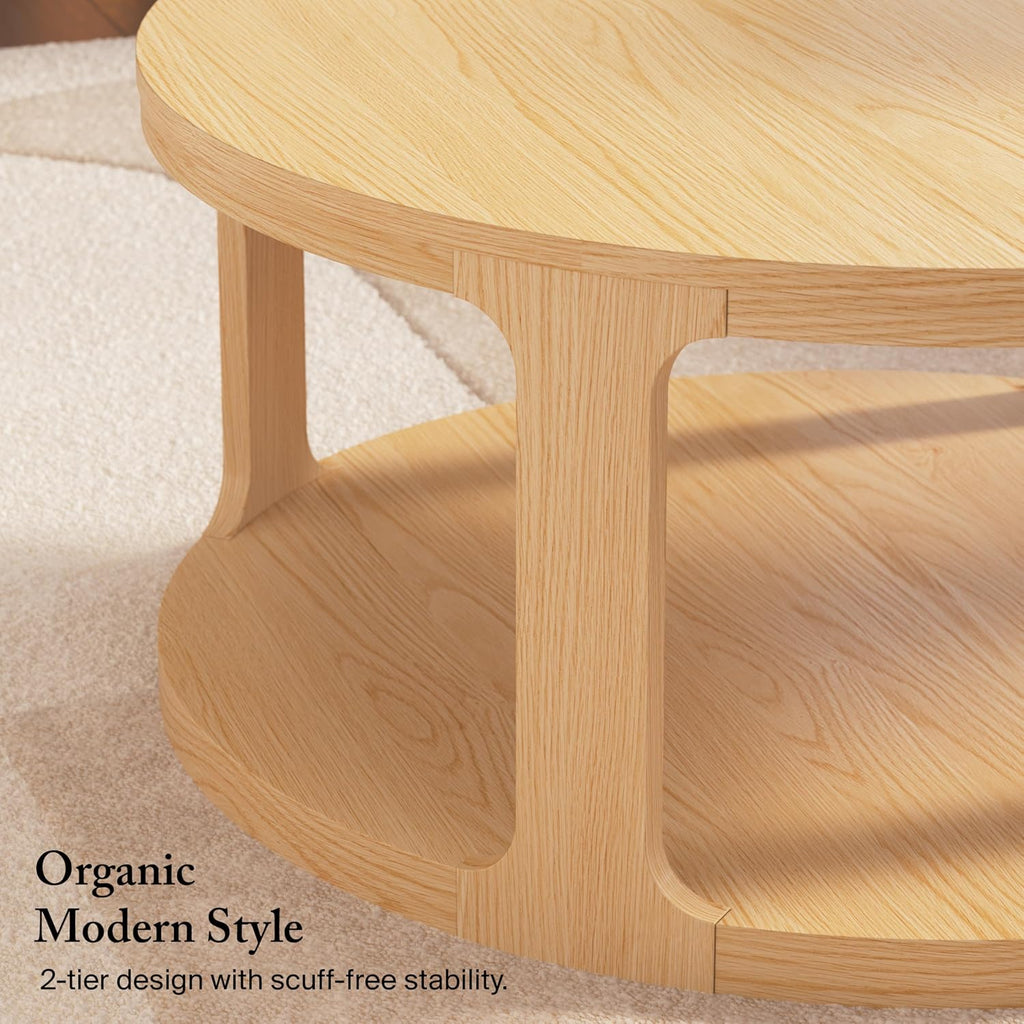 Bush Home Vera Round Coffee Table with Set of 2 Round End Tables, Living Room Furniture, Vera Collection, Natural White Oak