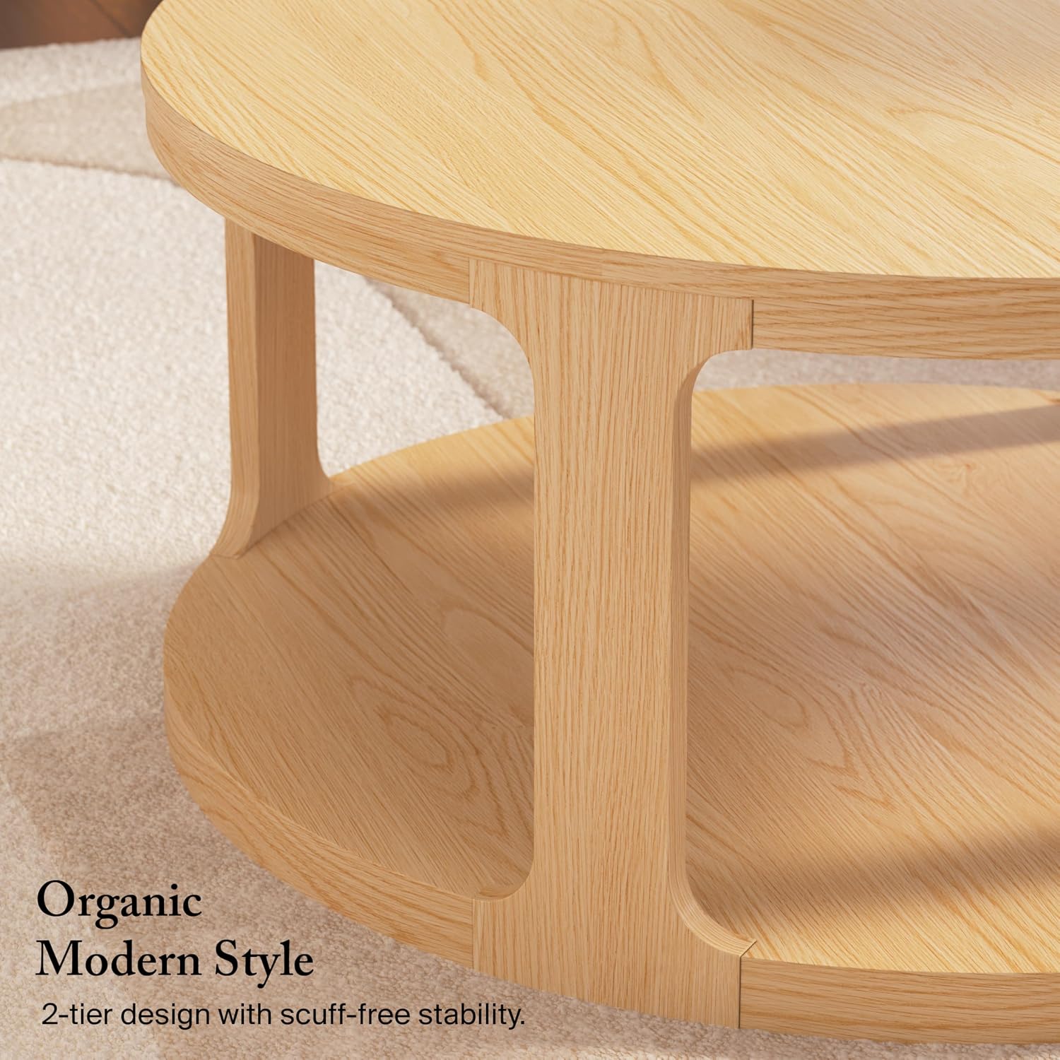 Bush Home Vera Round Coffee Table with Set of 2 Round End Tables, Living Room Furniture, Vera Collection, Natural White Oak