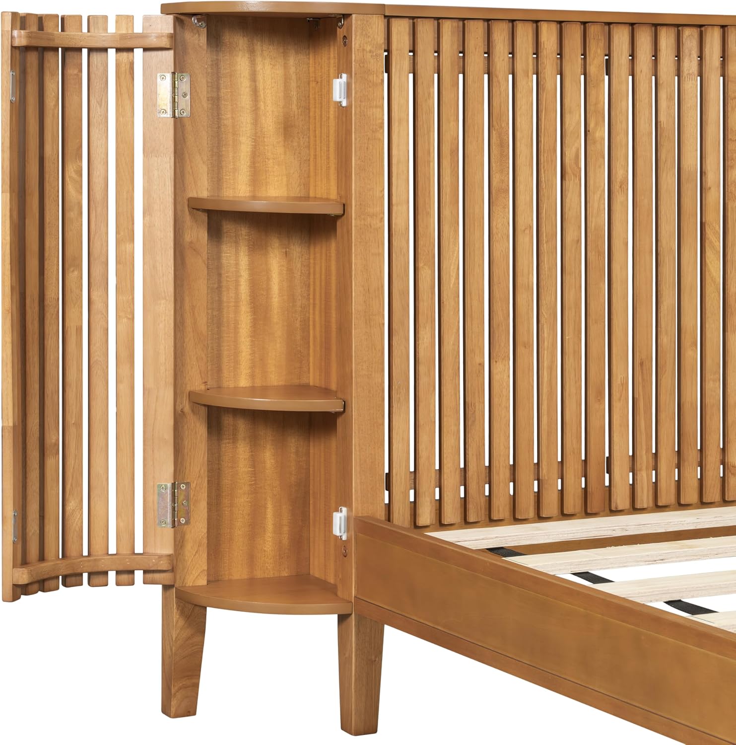 Christopher Knight Home Renata Queen Bed Frame with Grace Slat Headboard, Platform Bed with Side Cabinets, Wood Bed Frame Queen Size, Solid Stable Bedframe, No Box Spring Needed, Noise Free, Natural