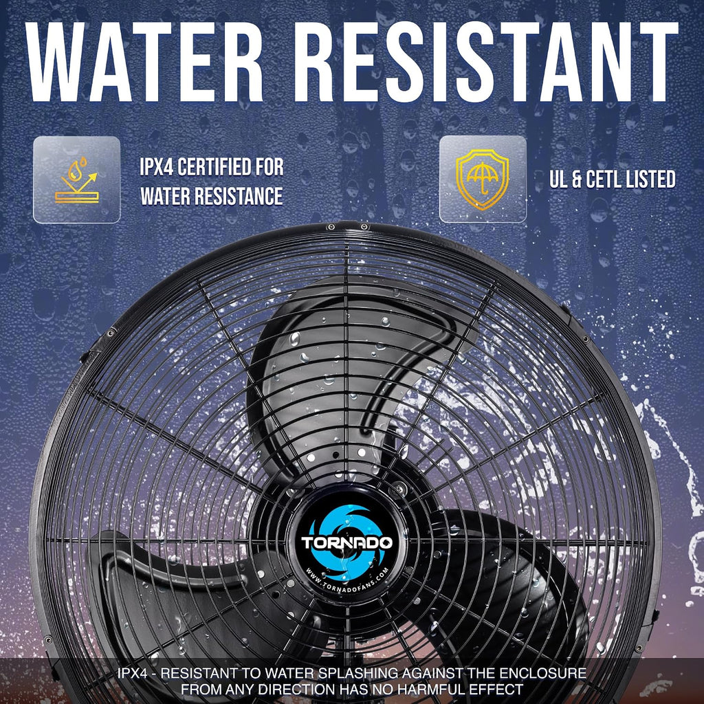 Tornado 16-Inch Pro Series Waterproof Outdoor Oscillating Wall Mount Fan – Heavy-Duty High-Velocity Metal Fan for Industrial, Commercial, Residential, and Greenhouse Use – UL Safety Listed