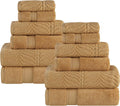 Superior Cotton Chevron 12 Piece Assorted Towel Set, Zero Twist, Quick Dry, Home Essentials, Shower, Spa, Luxury Plush Soft Absorbent Towels, Includes 4 Bath, 4 Hand, 4 Washcloth/Face Towels, Gold