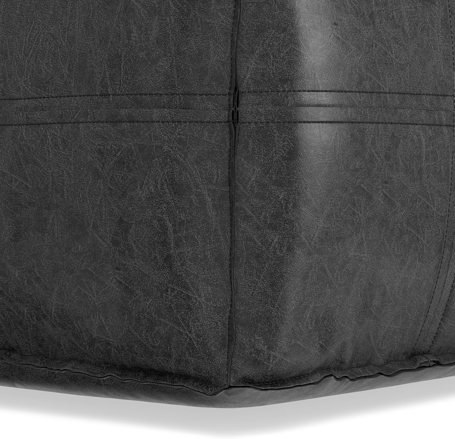 SIMPLIHOME Brody Square Pouf - 18' Wide x 14' High Upholstered Vegan Leather Ottoman in Distressed Black, Boho Footstool, Coffee Table or Extra Seating for Living Room or Bedroom, Assembled