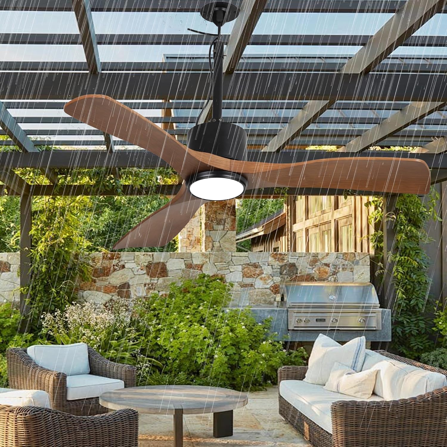 42' Outdoor Ceiling Fan with Light & Remote - IP65 Waterproof Plug in Hanging Fan, 6-Speed Upgrade DC Motor, 1600LM Dimmable LED for Patio, Porch, Gazebo, Pergola,Brown