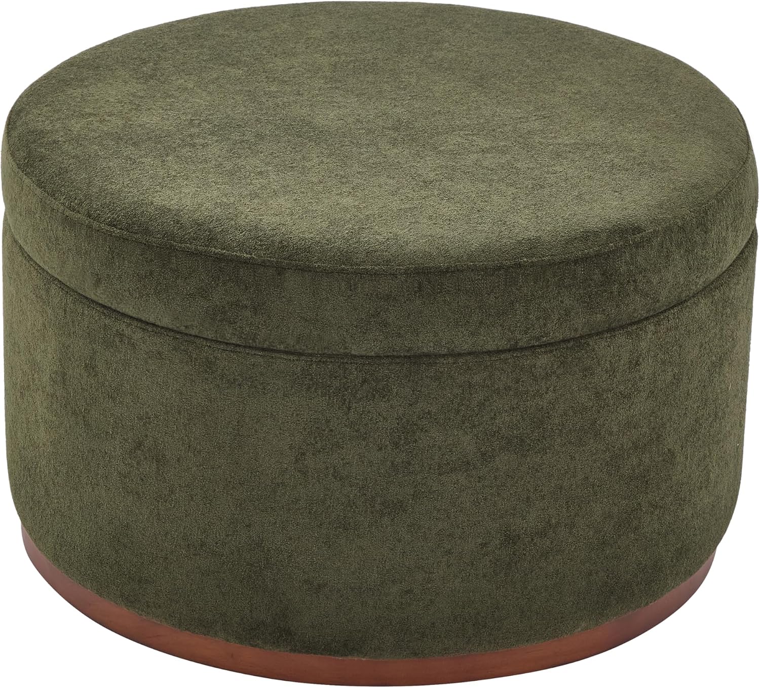 Christopher Knight Home Sadin Modern Round Ottoman with Storage for Living Room, Lift-Lid Storage Ottoman Coffee Table, Velvet Upholstered Ottoman Foot Rest, No Assembly Needed, Olive Green