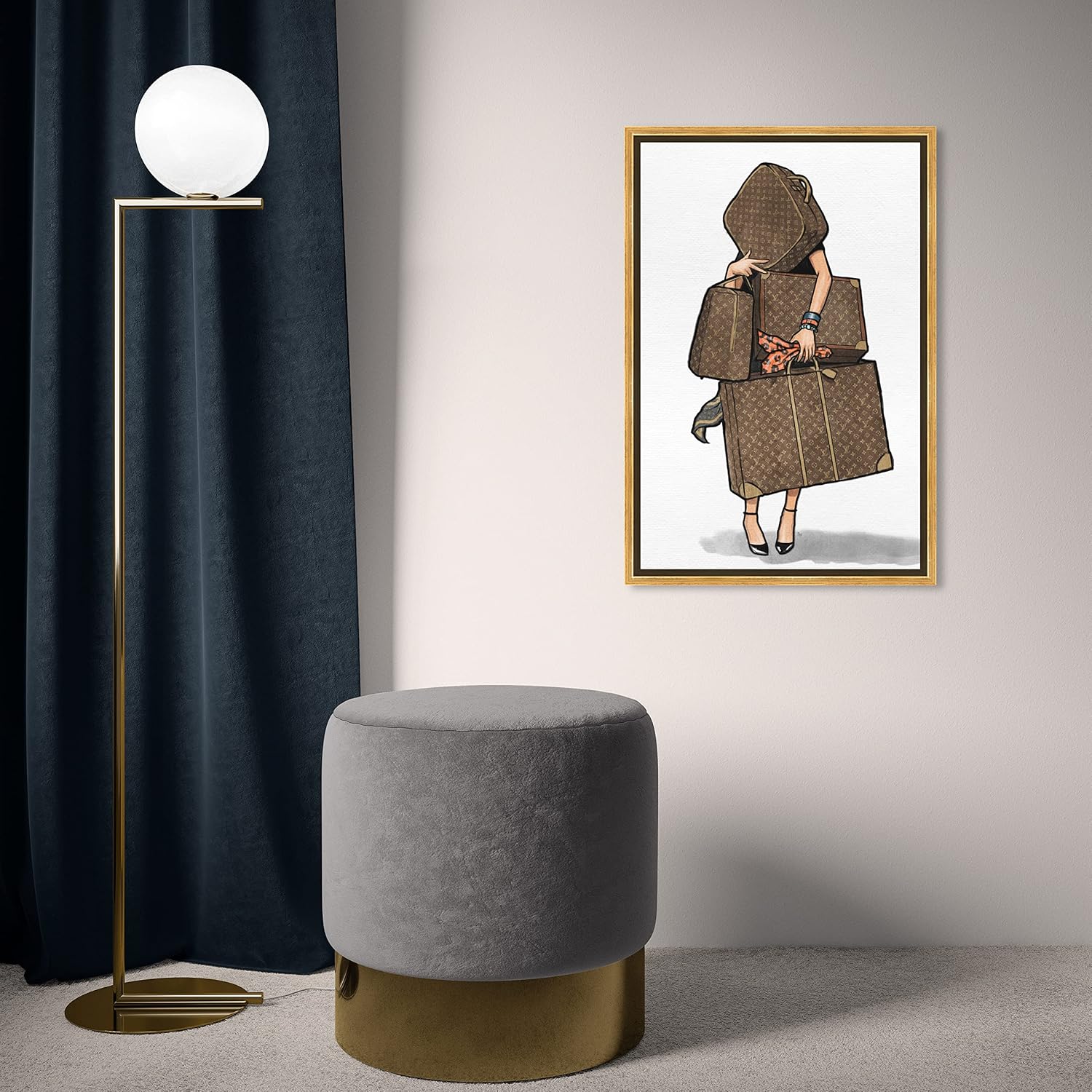 The Oliver Gal Artist Co. Fashion and Glam Framed Wall Art Canvas Prints, Bags-Orange' Travel Essentials Home Décor, 16 in x 24 in, Brown, White