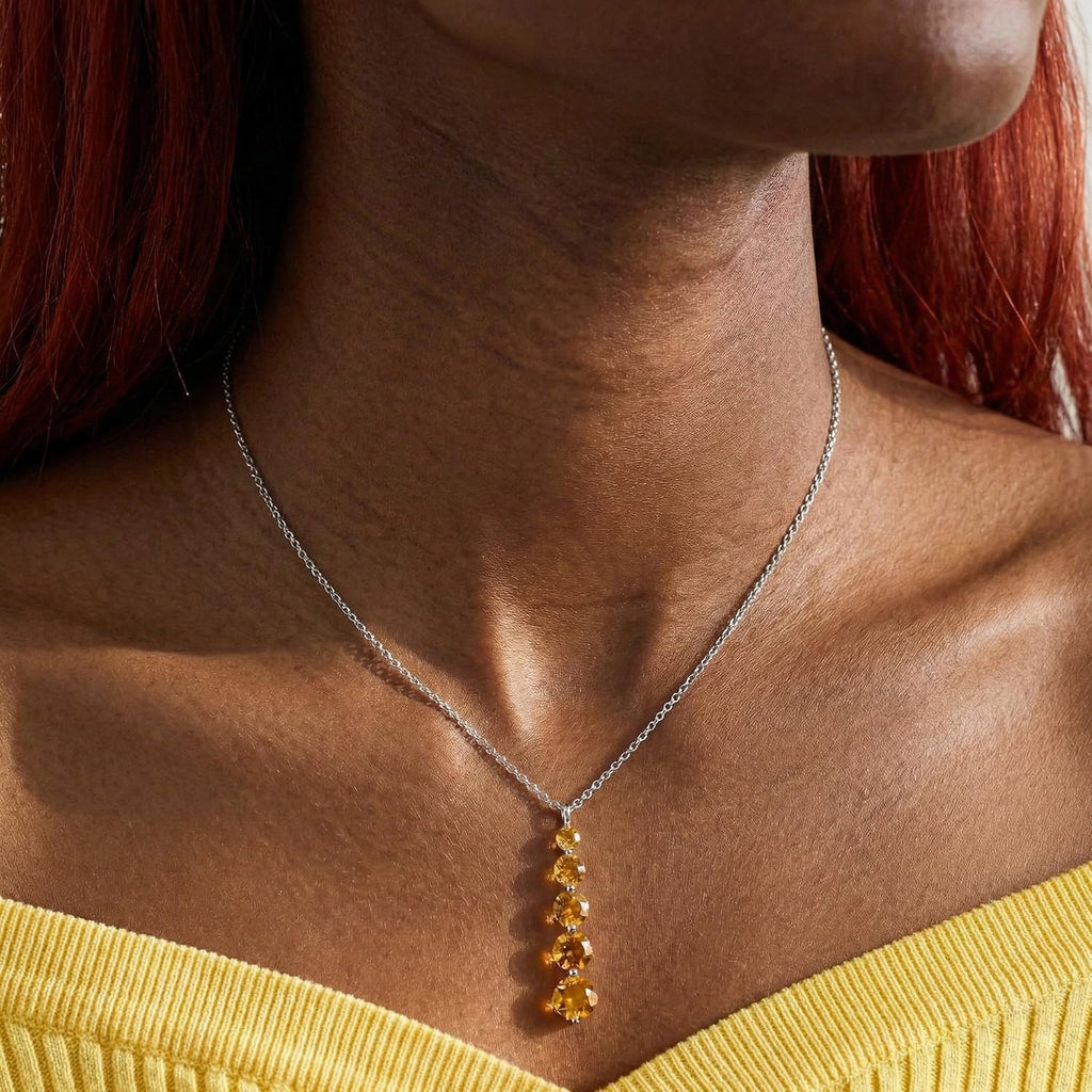GOODSTONE JEWELS 925 Sterling Silver Linear Drop Pendant Necklace for Women | Size 16+2 Inch Cable Chain with Lobster Clasp | Natural Birthstone Jewelry Gift for Her