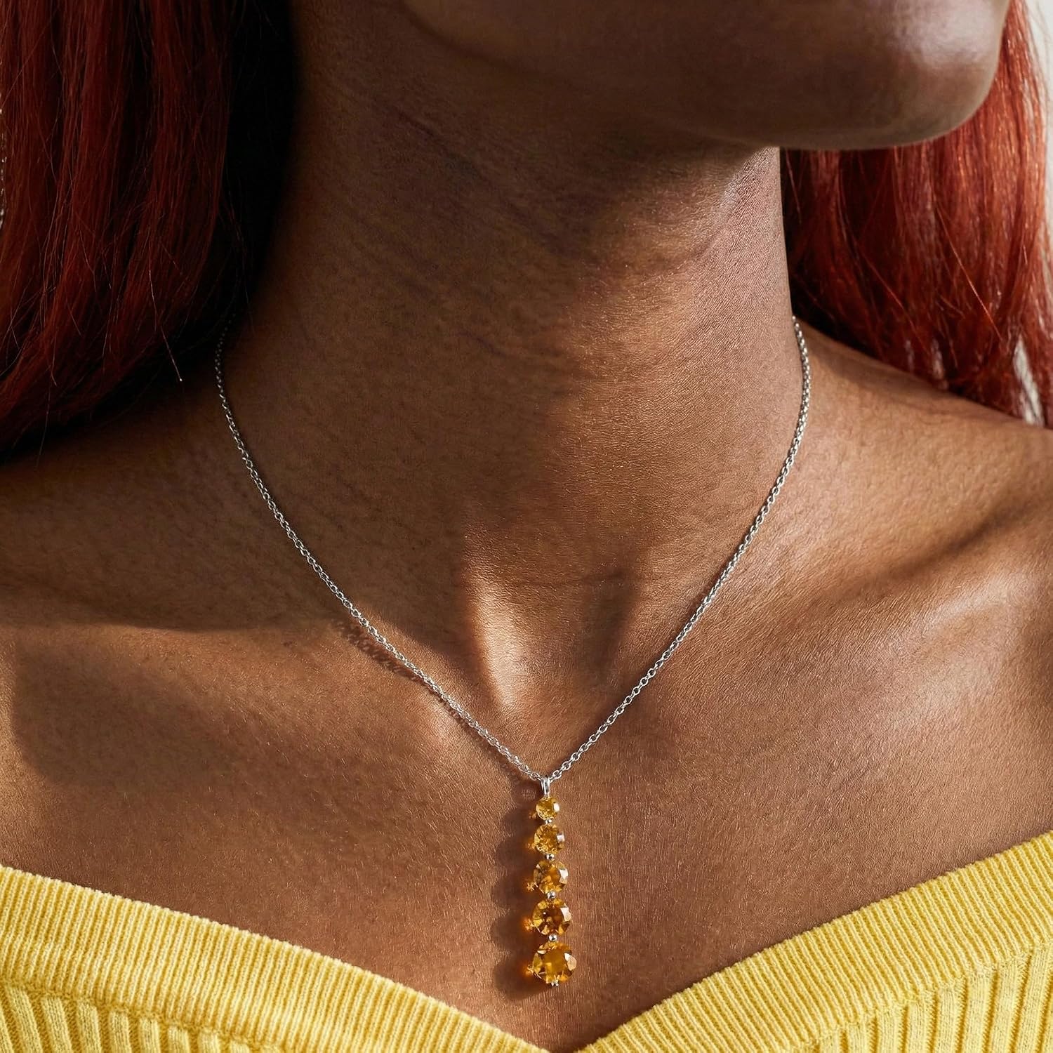 GOODSTONE JEWELS 925 Sterling Silver Linear Drop Pendant Necklace for Women | Size 16+2 Inch Cable Chain with Lobster Clasp | Natural Birthstone Jewelry Gift for Her