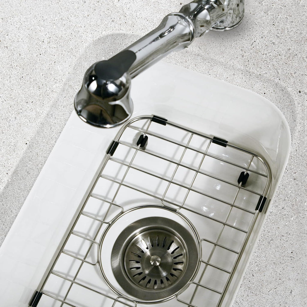 Houzer Platus White Fireclay Kitchen Sink: 13 Inch Undermount Single Bowl Rectangle Sink with Strainer & Grid, Durable & Versatile, Essential for Home & Apartment: PTB-1318 WH-C