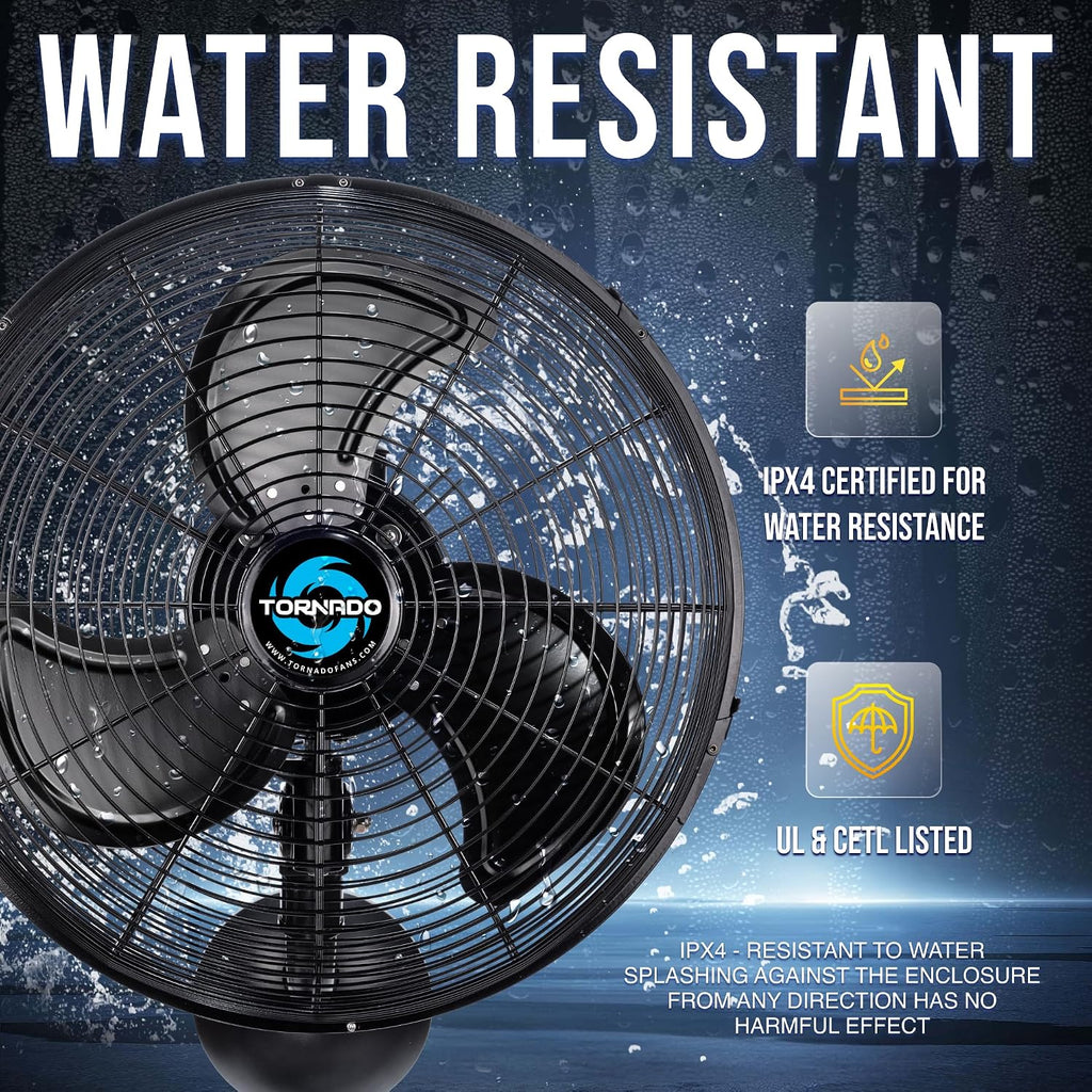 Tornado 16' Pro Series Waterproof Outdoor Oscillating Wall Mount Fan – Heavy-Duty High Velocity Metal Fan for Patio, Industrial, Commercial, Residential & Greenhouse – UL Safety Listed