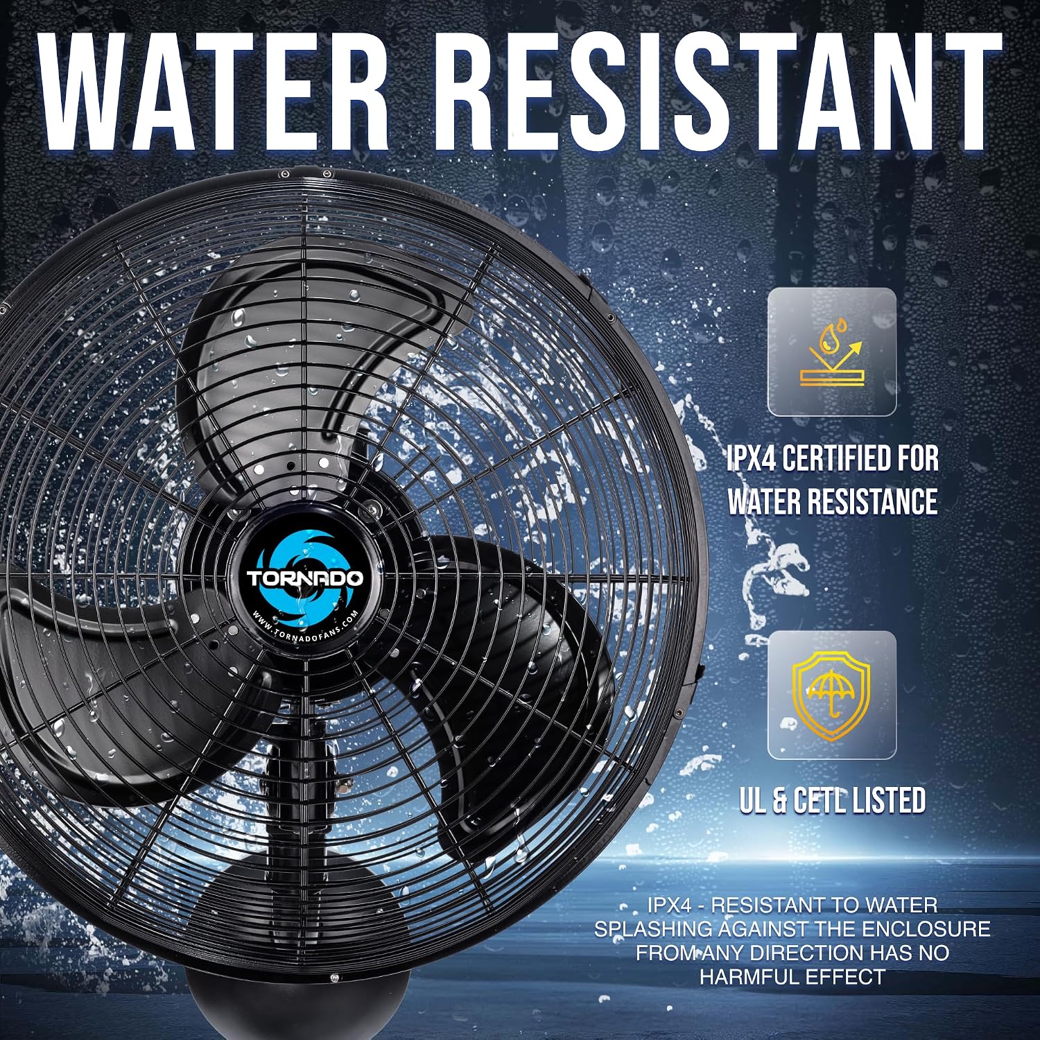 Tornado 16' Pro Series Waterproof Outdoor Oscillating Wall Mount Fan – Heavy-Duty High Velocity Metal Fan for Patio, Industrial, Commercial, Residential & Greenhouse – UL Safety Listed