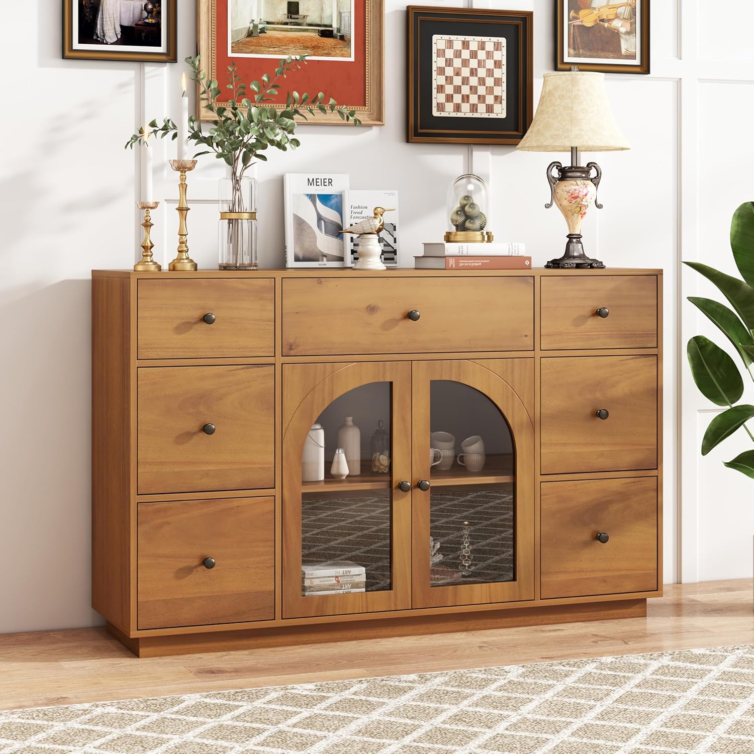 Christopher Knight Home Mia Modern Storage Cabinet with Doors and Drawers, Wooden Sideboard Cabinet with Adjustable Shelf, Freestanding Buffet Cabinet with Storage for Dining Room, Natural