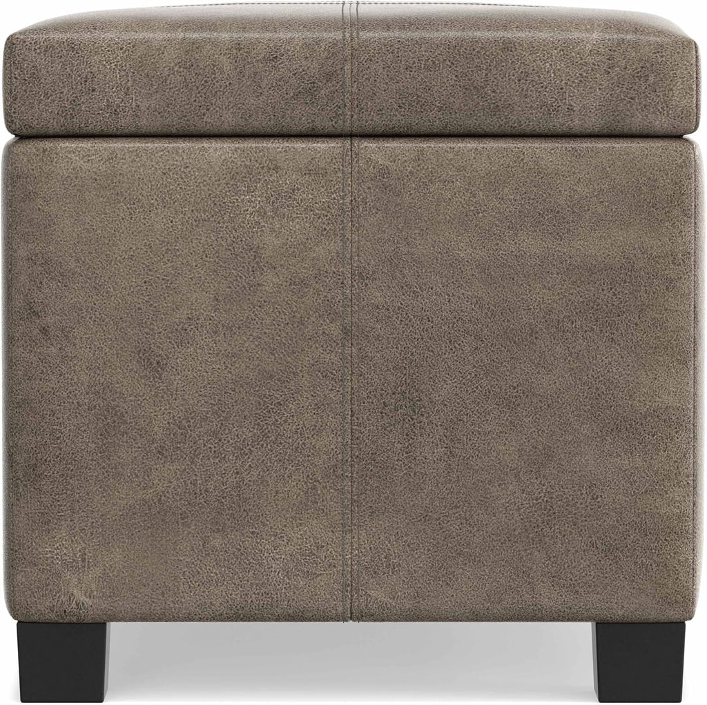 SIMPLIHOME Dover Storage Ottoman Bench - 36 inch Wide Upholstered Vegan Leather Rectangular Lift-Top Ottoman in Distressed Smoky Grey Brown, Contemporary Bench for Living Room with Safety Hinges