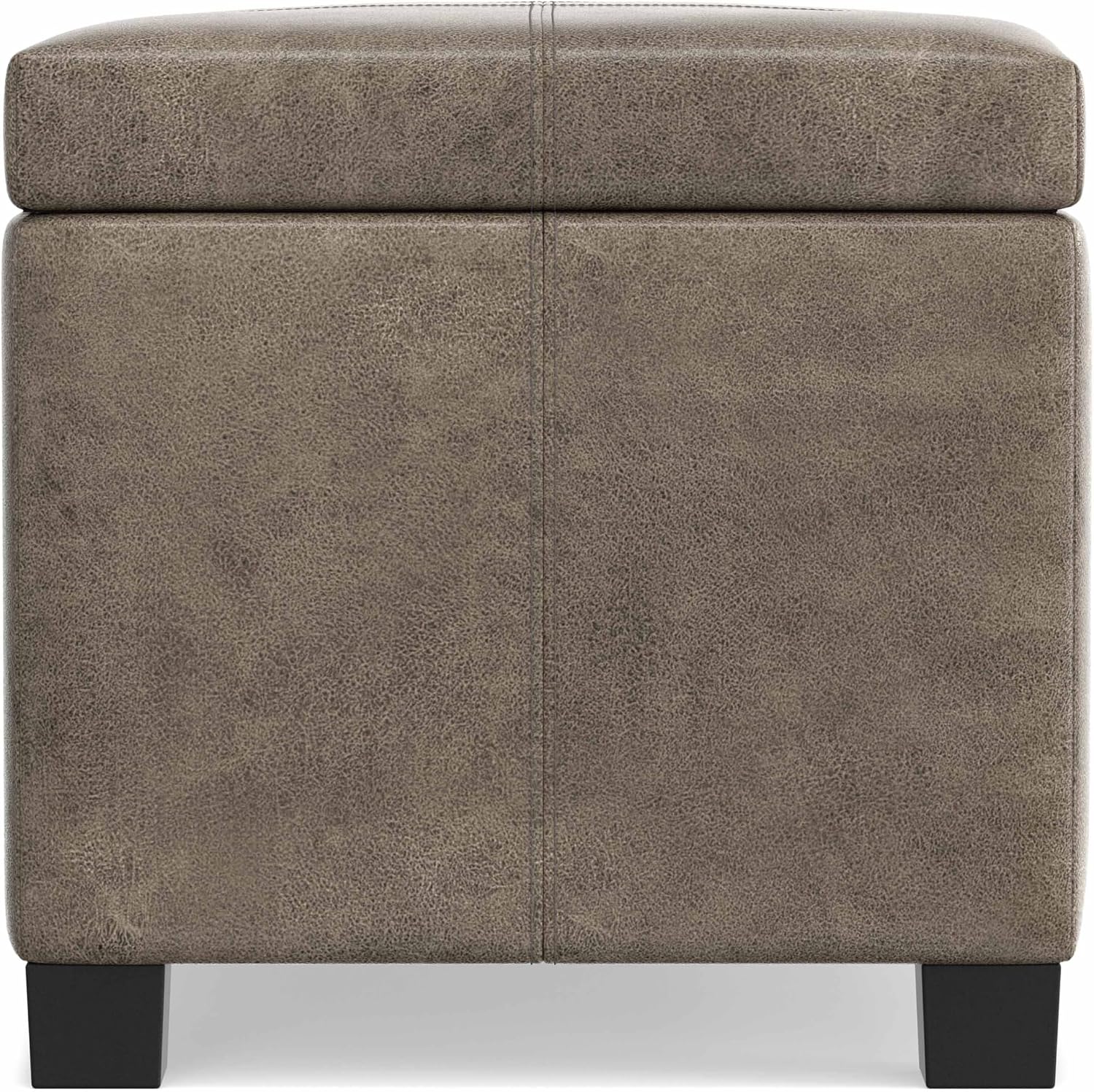 SIMPLIHOME Dover Storage Ottoman Bench - 36 inch Wide Upholstered Vegan Leather Rectangular Lift-Top Ottoman in Distressed Smoky Grey Brown, Contemporary Bench for Living Room with Safety Hinges