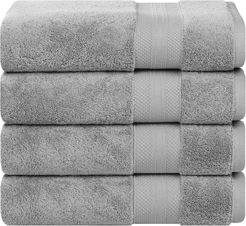 Superior Turkish Cotton Bath Towel Set of 4, Body Towels for Shower, Guest Bath, Home Bathroom Essentials, Quick Drying, Thick, Soft, Plush Heavyweight, Spa, Hotel, Resort, Aria Collection, Grey