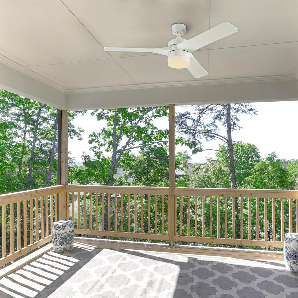 Westinghouse Lighting Alta Vista Contemporary Indoor/Outdoor Ceiling Fan, Dimmable LED Light Fixture with Opal Frosted Glass, Remote Control, 52 Inch, Matte White Finish, DC Motor
