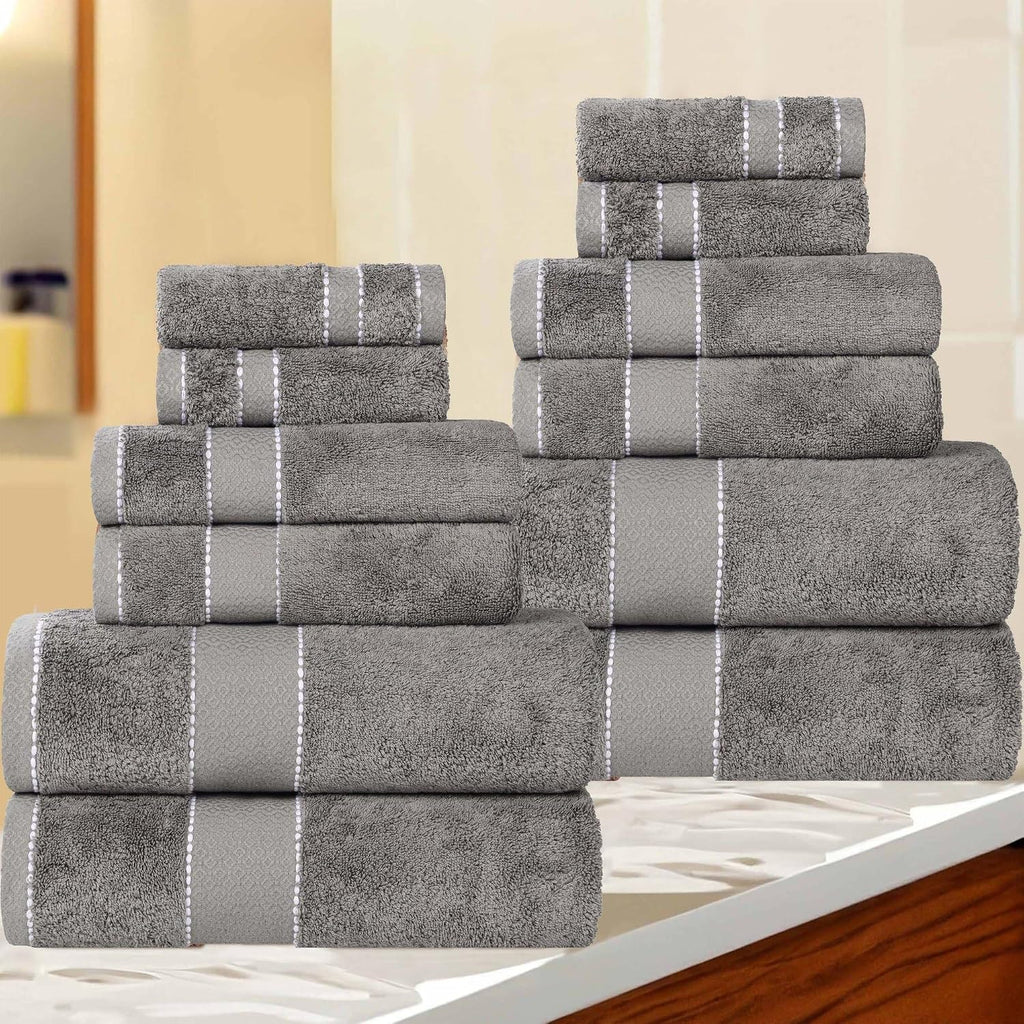 Superior Egypt Produced Giza Cotton 12 Piece Towel Set, Luxury Plush Bathroom Essentials, Quick Dry, Shower, Spa, Soft, Includes 4 Bath, 4 Hand, 4 Washcloth/Face Towels, Niles Collection, Charcoal