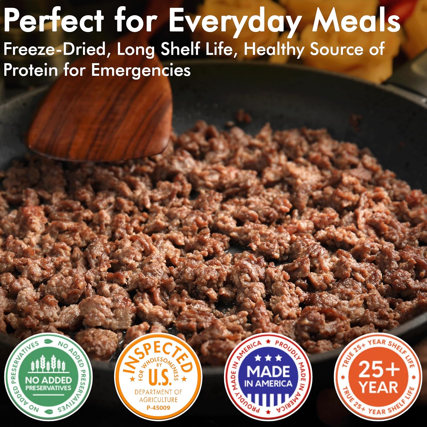 Numanna Freeze-Dried Seasoned Ground Beef Bucket 36 Servings | Over 25g Protein per Serving | Hamburger for Camping, Meal Prep, Pantry Staple, Emergency Survival | 25+ Year Shelf Life | Made in USA
