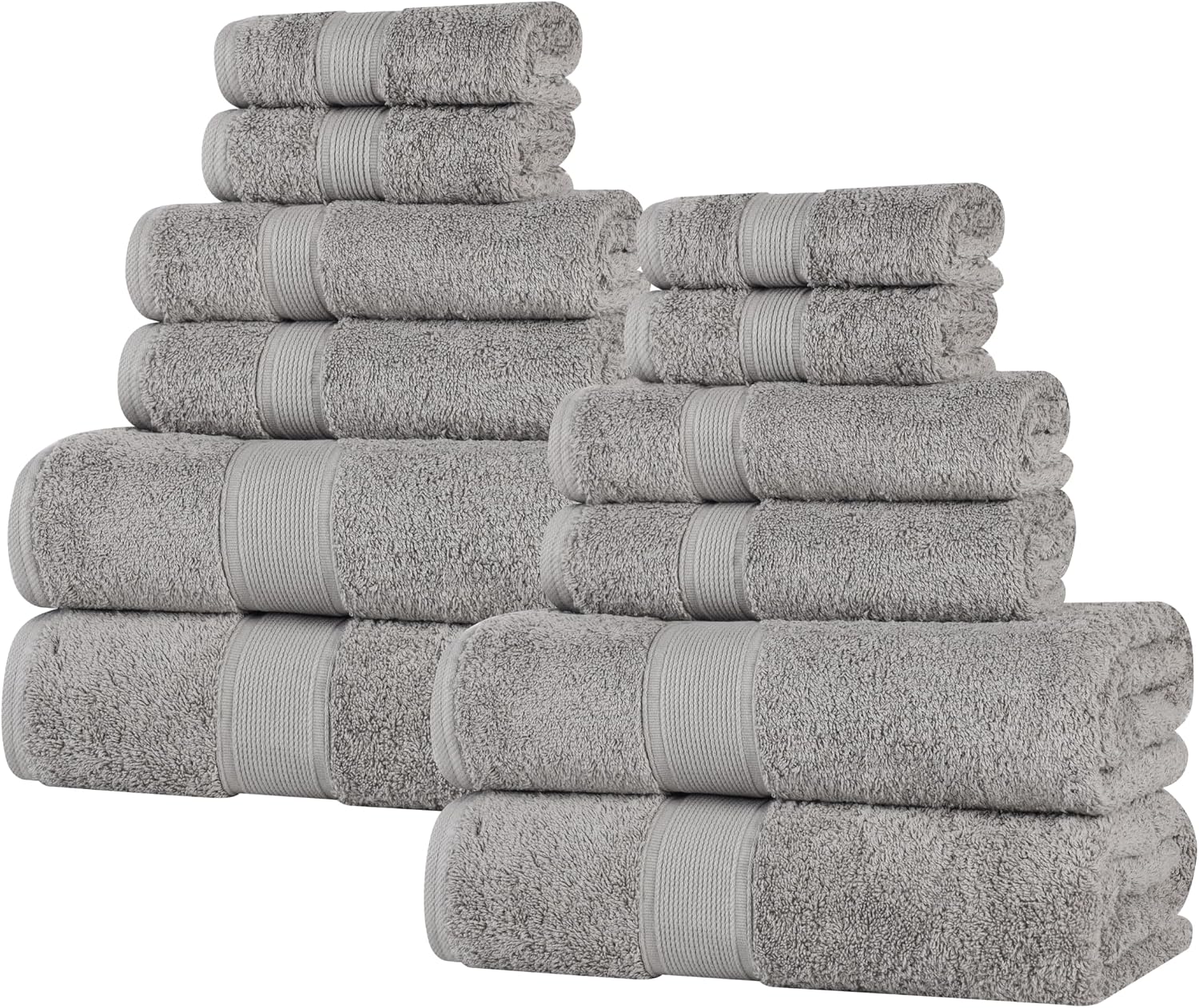 Superior Oregon Organic Cotton 12 Piece Towel Set, Heavyweight Towels for Bathroom Daily Use, Absorbent, Plush Eco-Friendly Bath Essentials, Includes 4 Bath, 4 Hand, 4 Face Towels, Silver