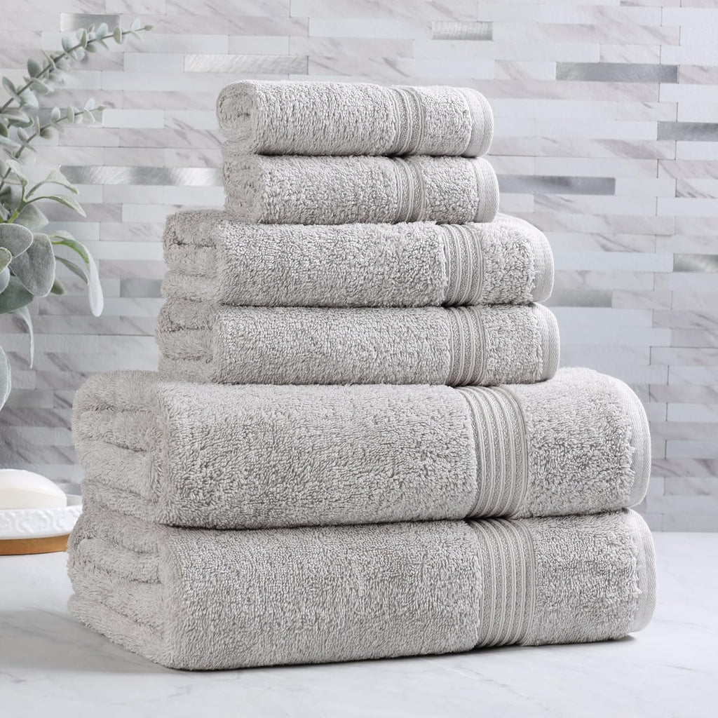 Superior Egyptian Cotton Towel Set, 6-Piece, Bathroom Essentials, Long Staple Combed Cotton, Absorbent, Fast Drying, Silver