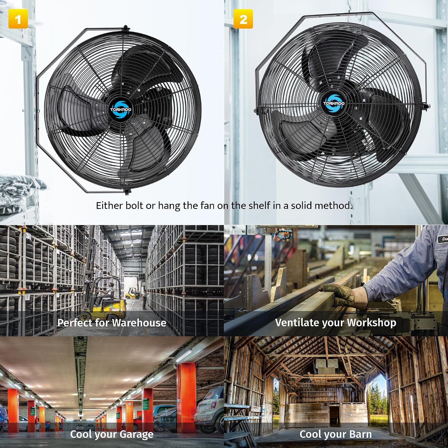 Tornado 18 Inch Outdoor Rated IPX4 Water-Resistant High Velocity Metal Industrial Wall Mounted Fan For Commercial, Industrial, Residential Use 3 Speed 4150 CFM 6.6 FT Cord UL Safety Listed