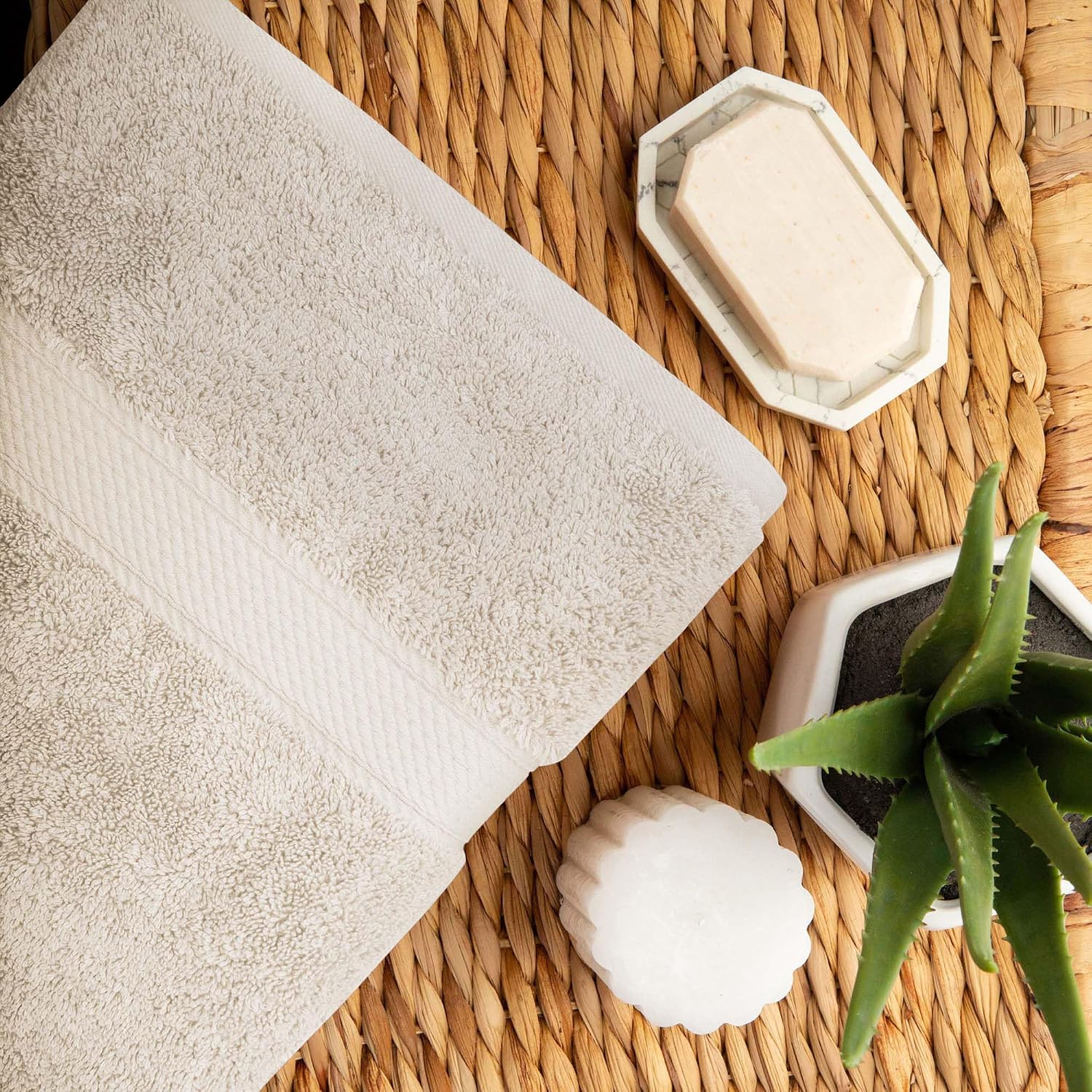 SUPERIOR Egyptian Cotton Ultra Plush & Absorbent, 10 Piece Set, Stone | Quick Dry, Soft Luxury Towel Set, Bath Essentials, Guest Bath, Spa, 2 Bath, 4 Hand, 4 Face Towels, Madeline Towels