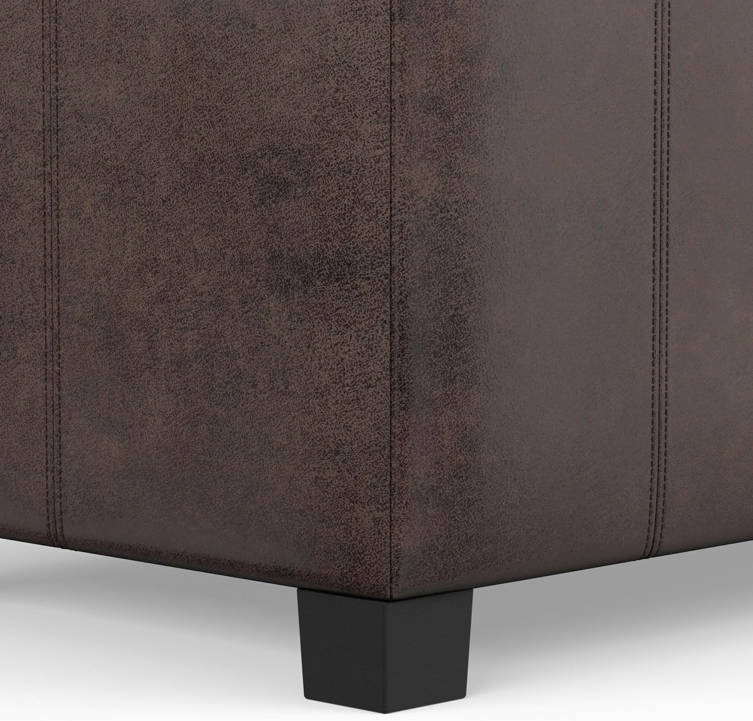 SIMPLIHOME Dover Storage Ottoman Bench - 36 inch Wide Upholstered Vegan Leather Rectangular Lift-Top Ottoman in Distressed Brown, Contemporary Bench for Living Room with Safety Hinges