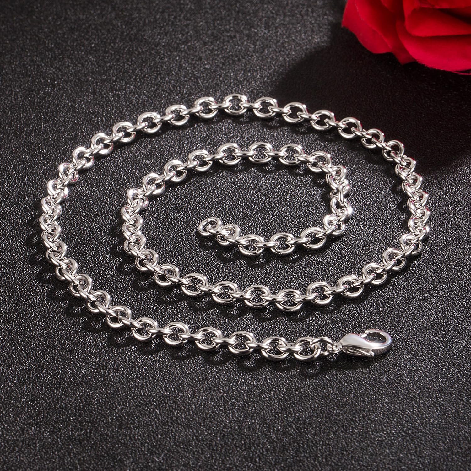 Dankadi 925 Sterling Silver Classic Round Cable Wire Link Necklace Men Cuban Curb Oval Belcher Link Chain Choker 16 to 30 in For Women 24k Gold Plated Jewelry Gift (6MM Silver, 22 inch)