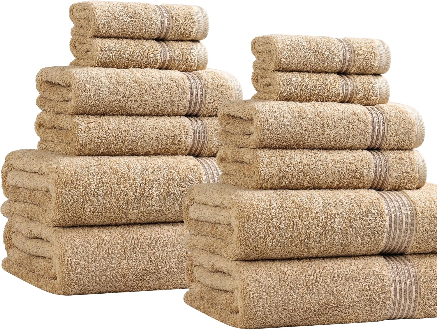 Superior Egyptian Cotton 12-Piece Towel Set, Assorted Towels for Home Bathroom, Guest Bath Decor Essentials, Includes 4 Bath, 4 Hand, 4 Face Towels/Washcloths, Quick Dry, Absorbent - Toast