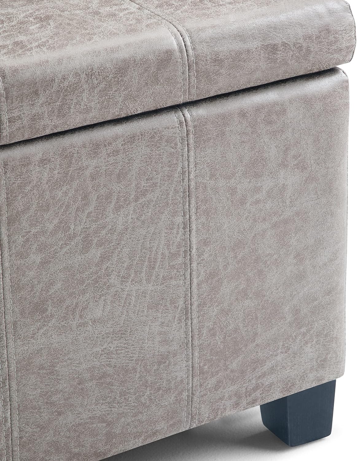 SIMPLIHOME Dover Storage Ottoman Bench - 36 inch Wide Upholstered Vegan Leather Rectangular Lift-Top Ottoman in Distressed Grey Taupe, Contemporary Bench for Living Room with Safety Hinges