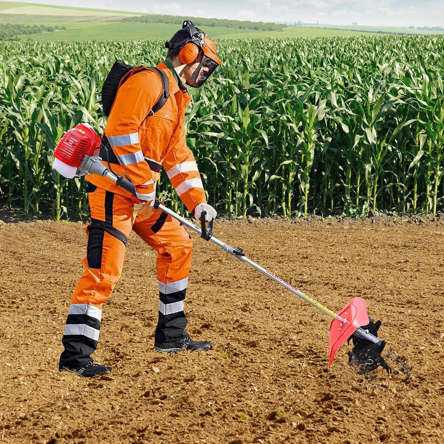 Handheld Tiller Cultivator, 2-Stroke Gas Powered Mini Tiller Cultivator 42.7CC Garden Weeding Tilling Tool, Mini Rototiller for Sandy Land, Loose Soil, Crop Cultivation
