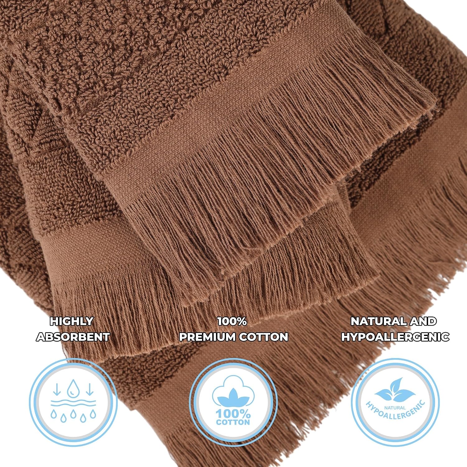 Superior Cotton 12 Piece Towel Set, Quick Dry, Bathroom Essentials, Shower, Spa, Luxury Plush Soft Absorbent Towels, Includes 4 Bath, 4 Hand, 4 Washcloth/Face Towels, Rolla Collection, Chocolate
