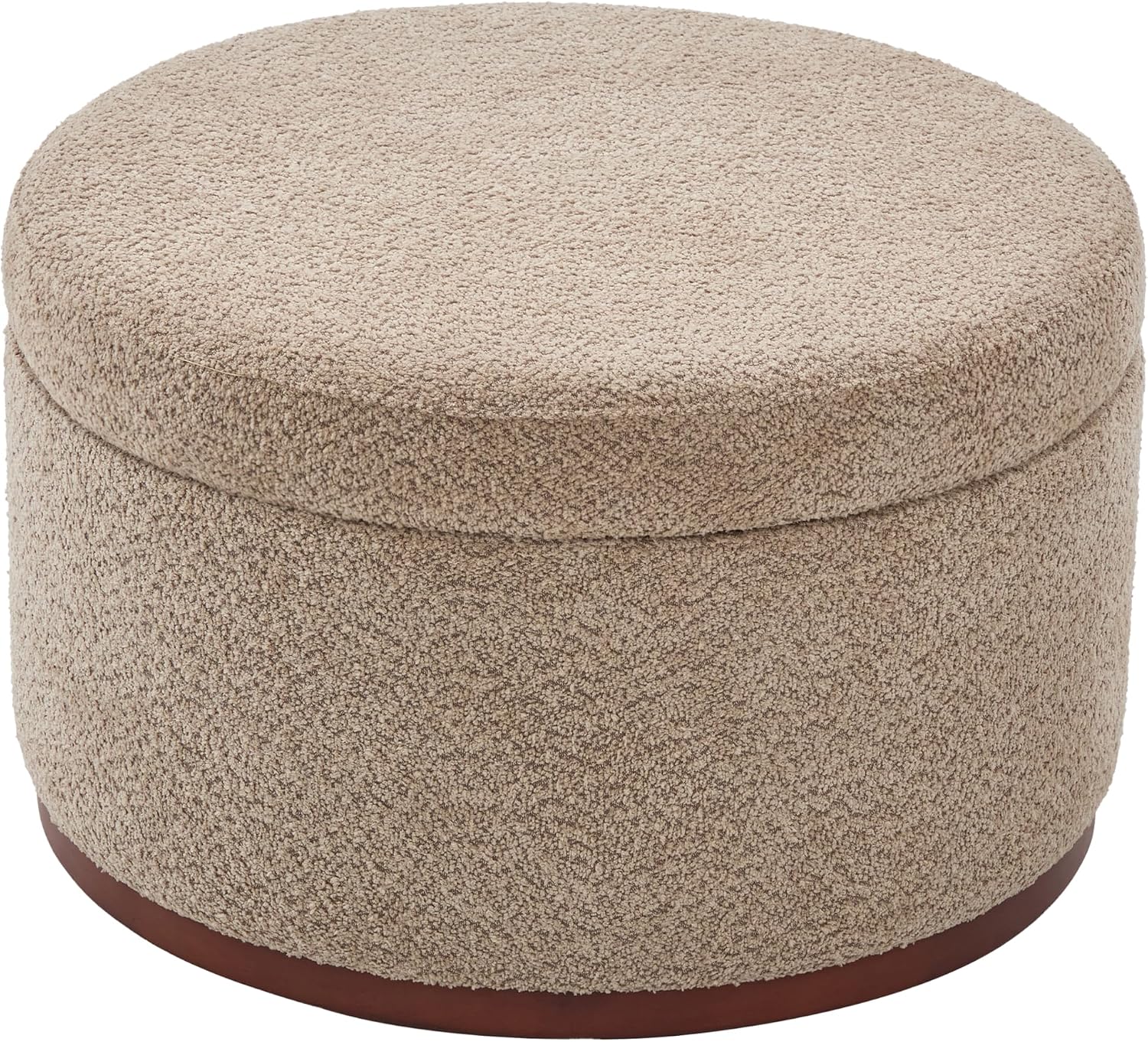 Christopher Knight Home Sadin Modern Round Ottoman with Storage for Living Room, Lift-Lid Storage Ottoman Coffee Table, Chenille Upholstered Ottoman Foot Rest, No Assembly Needed, Light Brown