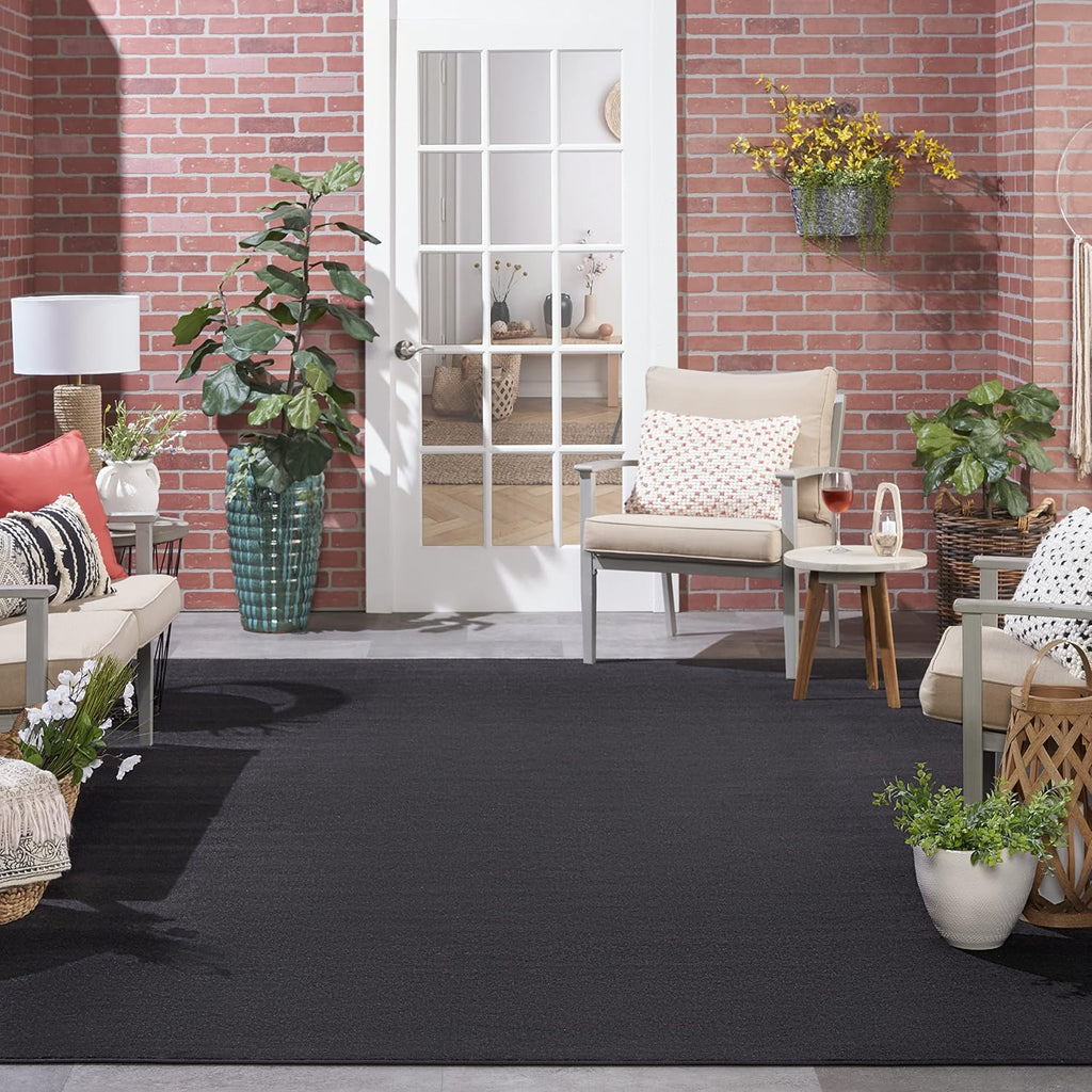 Nourison Essentials 12' x 15' Black Fabric Outdoor Area Rug (12' x 15')