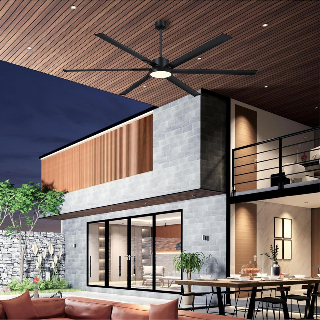 Westinghouse Lighting Hudson Yards Adjustable Ceiling Fan with Light, 80-Inch Industrial-Style Indoor/Outdoor Fan in Matte Black, DC Motor, Dimmable LED with Opal Frosted Glass, Remote Control
