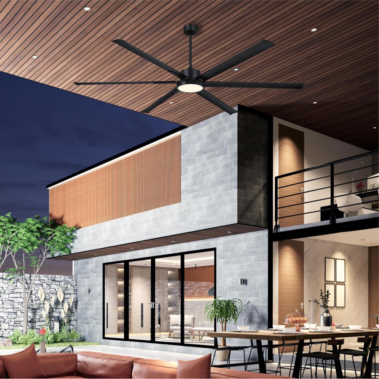 Westinghouse Lighting Hudson Yards Adjustable Ceiling Fan with Light, 80-Inch Industrial-Style Indoor/Outdoor Fan in Matte Black, DC Motor, Dimmable LED with Opal Frosted Glass, Remote Control