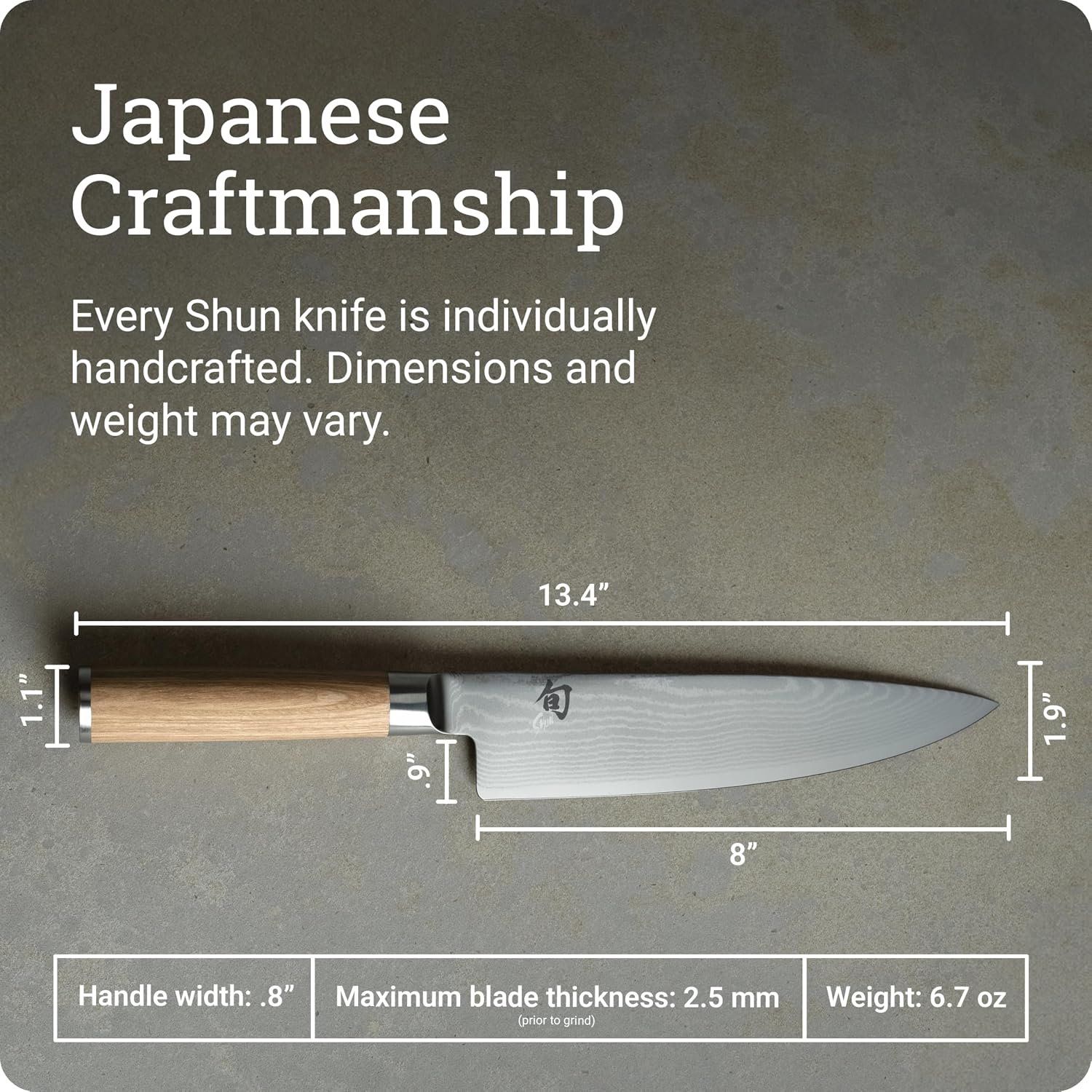 Shun Classic Blonde 8' Chef's Knife, Handcrafted Japanese Kitchen Knife for Professional and Home Chefs, VG-MAX Core with Damascus Stainless Steel Cladding, Pakkawood Handle