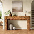AMERLIFE 63' Burl Wood Console Table, Modern High Gloss Entryway Table with 2 Storage Drawers, Long Sofa Table Behind the Couch for Entrance, Hallway, Foyer, Living Room, Brown