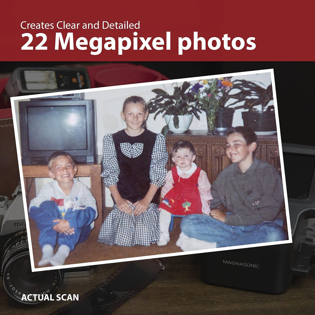 Magnasonic All-in-One 24MP Film Scanner With Large 5' Display & HDMI, Long Tray 35mm Slide Holders, Converts 35mm/126/110/Super 8 & 135/126/110 Slides Into Digital Photos, Built-in Memory