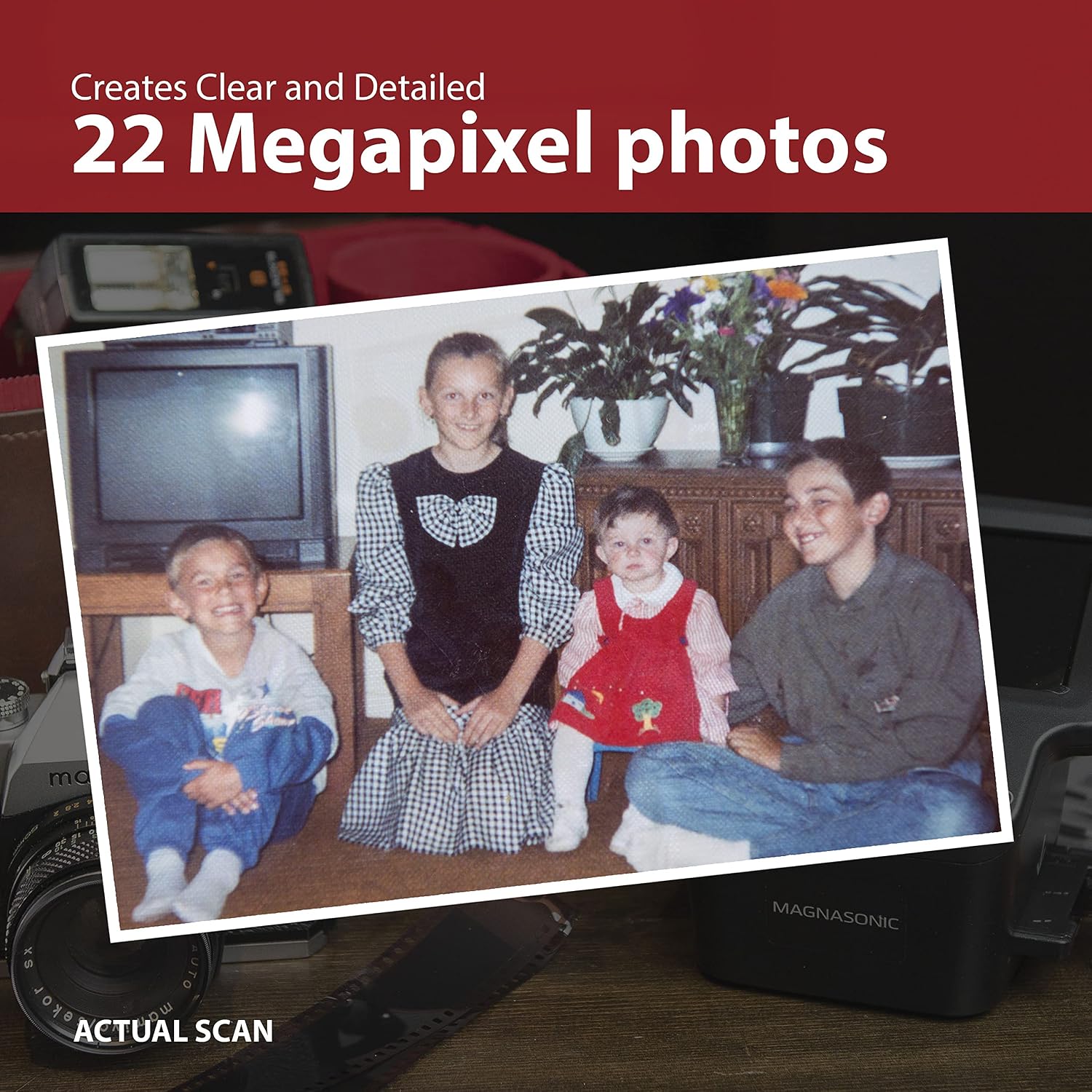 Magnasonic All-in-One 24MP Film Scanner With Large 5' Display & HDMI, Long Tray 35mm Slide Holders, Converts 35mm/126/110/Super 8 & 135/126/110 Slides Into Digital Photos, Built-in Memory