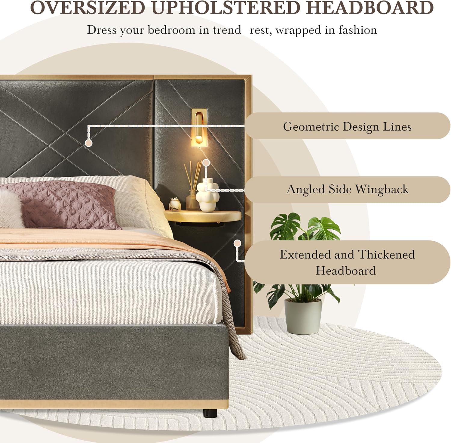 Christopher Knight Home Harley Upholstered Queen Size Bed Frame with LED Lights and Side Panels, Velvet Bed Frame Queen Size with Headboard, Wooden Slats, Easy Assembly, No Box Spring Needed, Grey