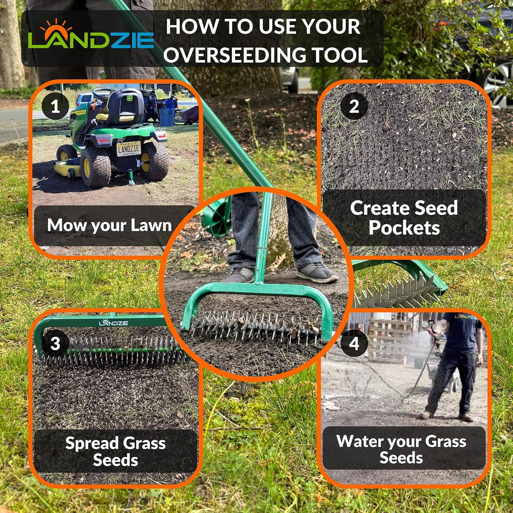 Landzie Overseeder - Rotary Cultivator Overseed Tool – Cuts Precise Channels in Soil to Improve Seed-to-Soil Contact and Boost Grass Seed Germination – Ideal for Reseeding and Soil Prep of your Greens
