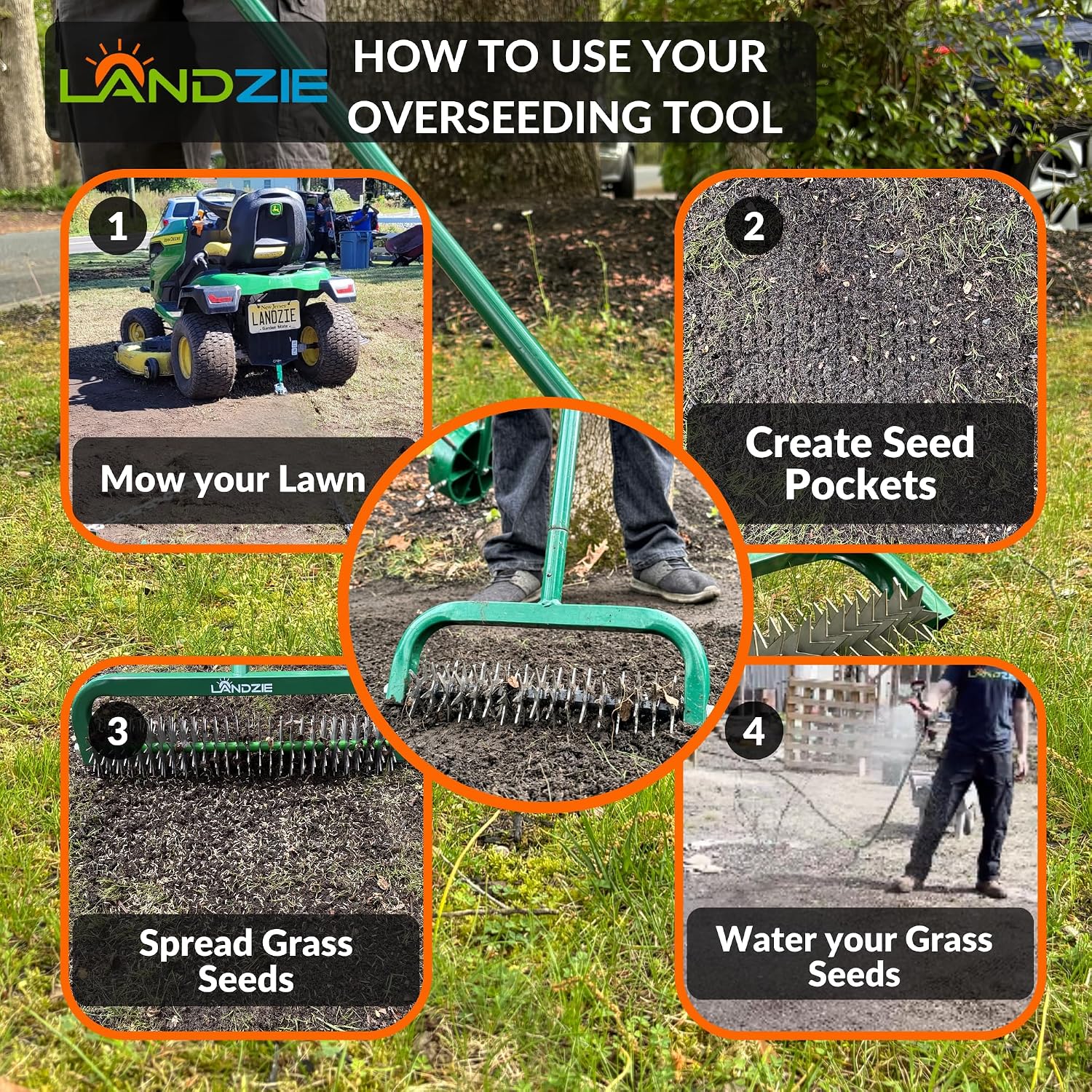 Landzie Overseeder - Rotary Cultivator Overseed Tool – Cuts Precise Channels in Soil to Improve Seed-to-Soil Contact and Boost Grass Seed Germination – Ideal for Reseeding and Soil Prep of your Greens