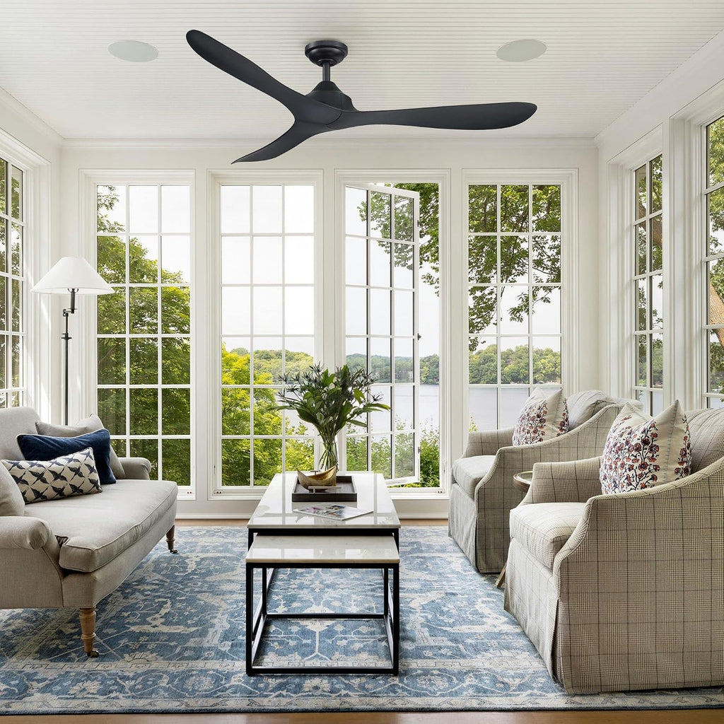 56' Black Ceiling Fan No Light - Modern Ceiling Fan without Light and Remote, 6 Speeds, Reversible 3 Blades, Outdoor Ceiling Fans for Patios Bedroom Living Room Garage