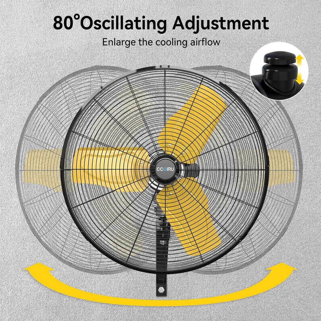 CCGIRU 8800 CFM 26' Outdoor Commercial Wall Fan Oscillating, IP44 Waterproof Wall Mount Fan, Heavy Duty, 3 Speed, Adjustable Tilt for Factory, Warehouse, Garage, ETL Listed