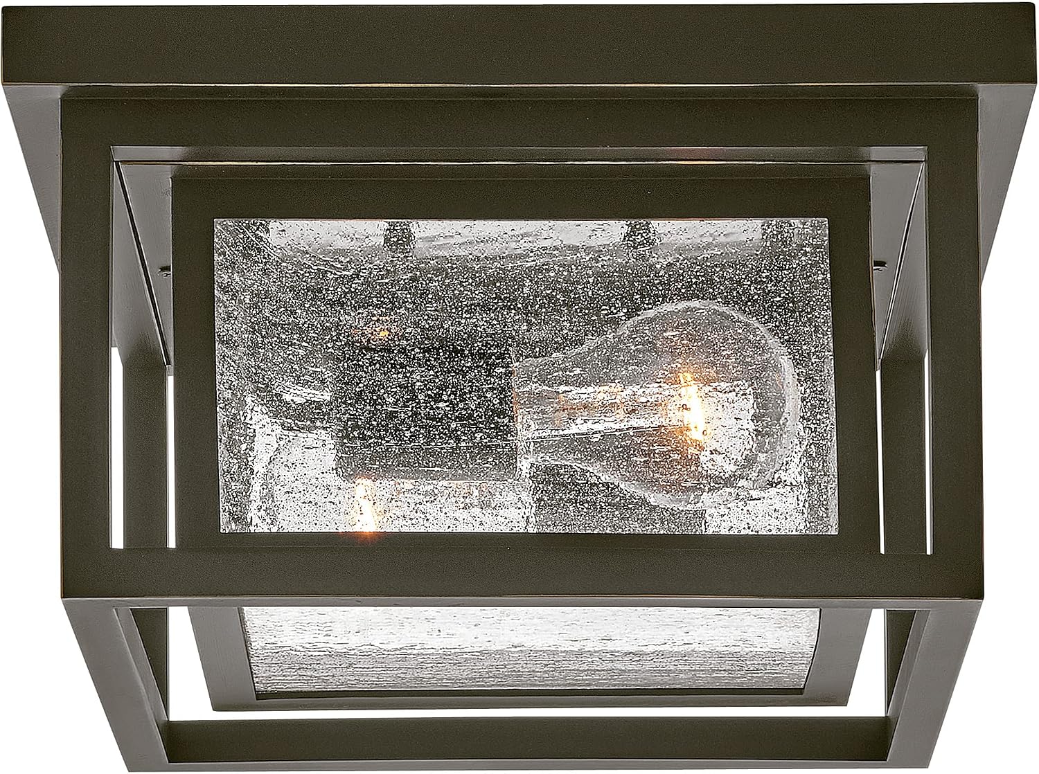 Hinkley Republic Small Flush Mount Outdoor Ceiling Light, Composite, Clear Seedy Glass Panes, Anti-Fading Finish, Oil Rubbed Bronze Finish