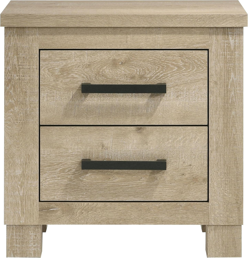 Coaster Home Furnishings - Oakglen - Engineered Wood - 2-Drawer Nightstand with Dark Bronze Handles, Block Legs and Scratch-Resistant Finish - Bedroom - Weathered Oak - 225102